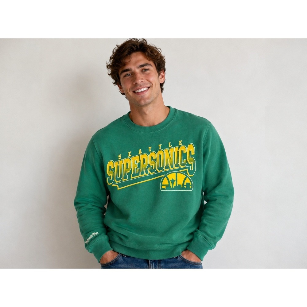 Seattle SuperSonics Green Crewneck Sweatshirt Men's Small NBA retro emerald city